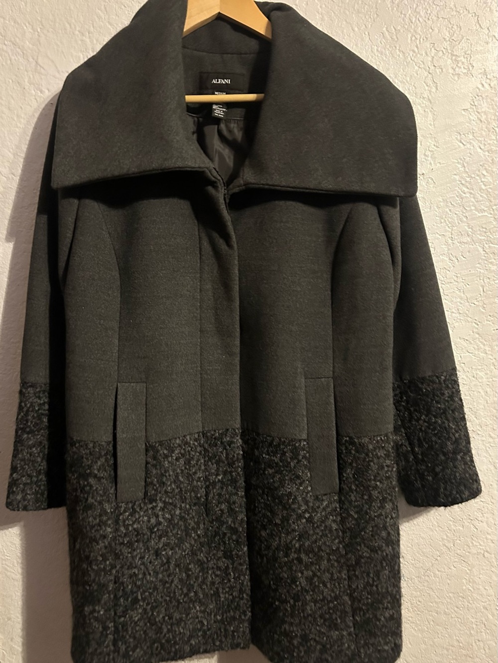 Alfani Women's Dark Gray Two-Tone Wool-Blend Pea Coat